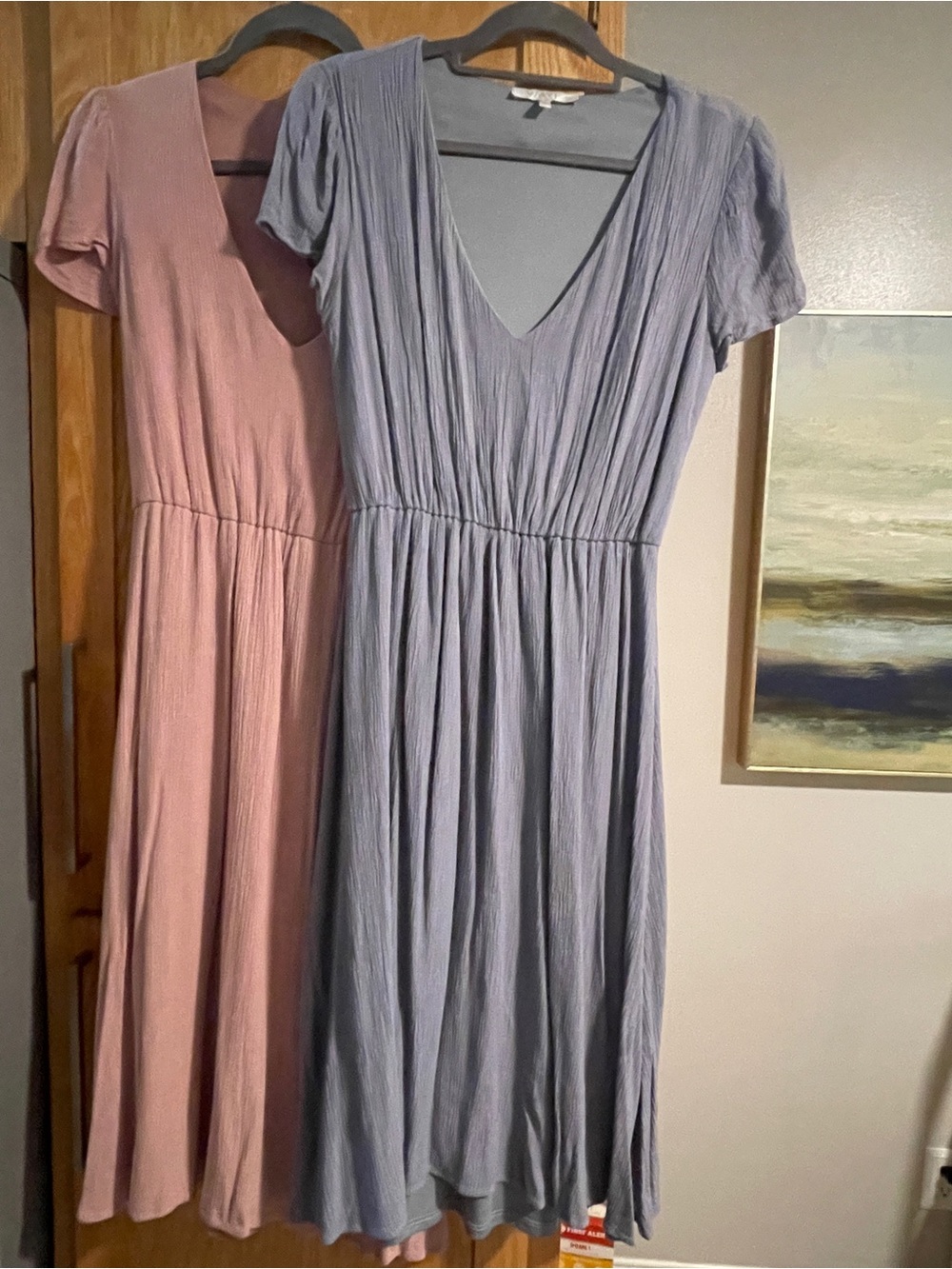 Wayf  Short Sleeve Midi Dress Blue Pink (M) Summer Office Baby Shower Church